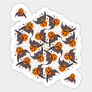 Halloween flight of bats, ghosts, and Jack-o'-lantern pumpkins Sticker